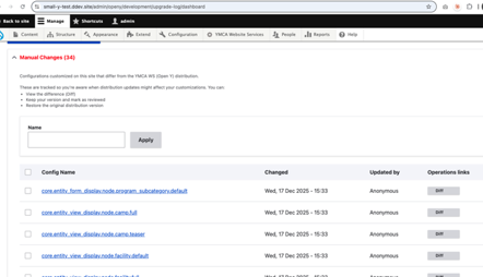 Dashboard with Manual Changes expanded