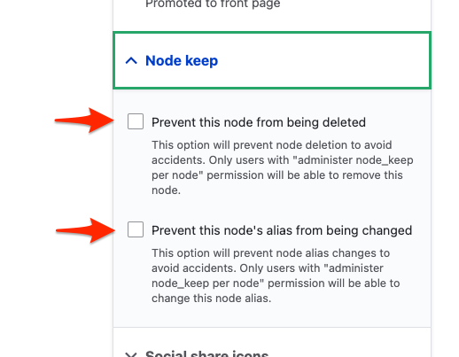 Screenshot displaying Node Keep options