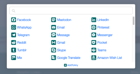 A screenshot of the AddToAny popup.