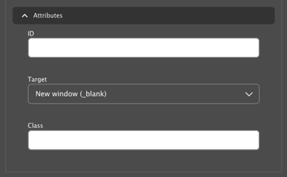 A screenshot depicting the Attributes section with ID, Target, and Class fields.