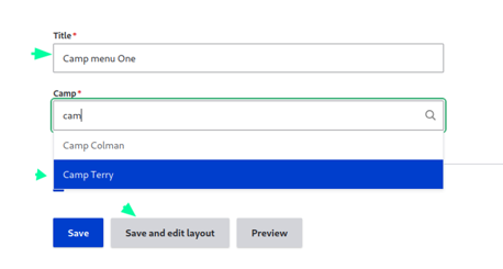 The Camp Subpage admin fields