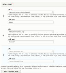 The camp menu links field