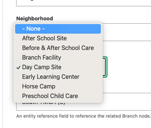 A screenshot listing the preset Type options