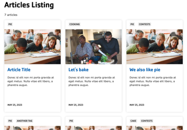 A screenshot showing the Articles listing block.