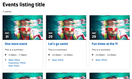 A screenshot showing the Events listing block.