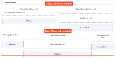 Screenshot of the Header Section with block labels