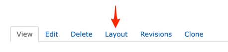 Drupal admin tabs with an arrow pointing to “Layout”