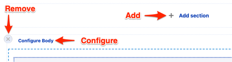 A screenshot of a Layout Builder page with Remove, Configure, and Add buttons labeled.