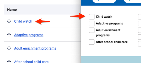 A screenshot showing the Amenities taxonomy administration on the left and the filters display on the right.