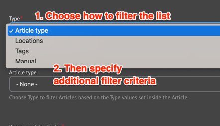 Screenshot showing the Related Articles filter options.