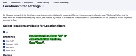 A screenshot displaying the Location Filter settings.