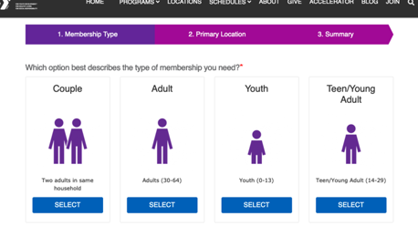 A screenshot of the membership calculator Type step.