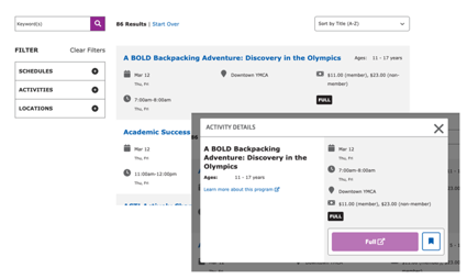 A screenshot of the Activity Finder block.