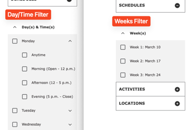 Activity Finder Weeks configuration.
