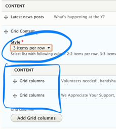 Grid content admin with 3 items selected