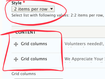 Grid content admin with 2 items selected