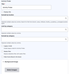 The Activity Finder block configuration.