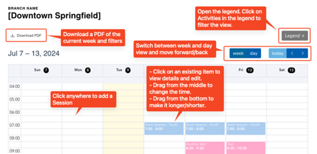 A description of the options available when managing the schedule.