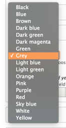 The list of color taxonomy items in a dropdown
