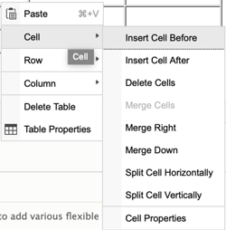 A sample of the available cell options when you right click on a cell