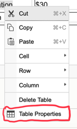 The table properties option in the CKEditor 4 menu.