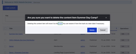 Trash Delete content