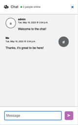 The Virtual Y live chat window displaying a conversation between two users.